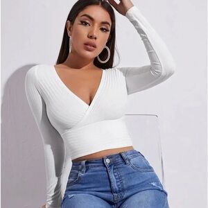 Shein Sexy White Long Sleeve Top